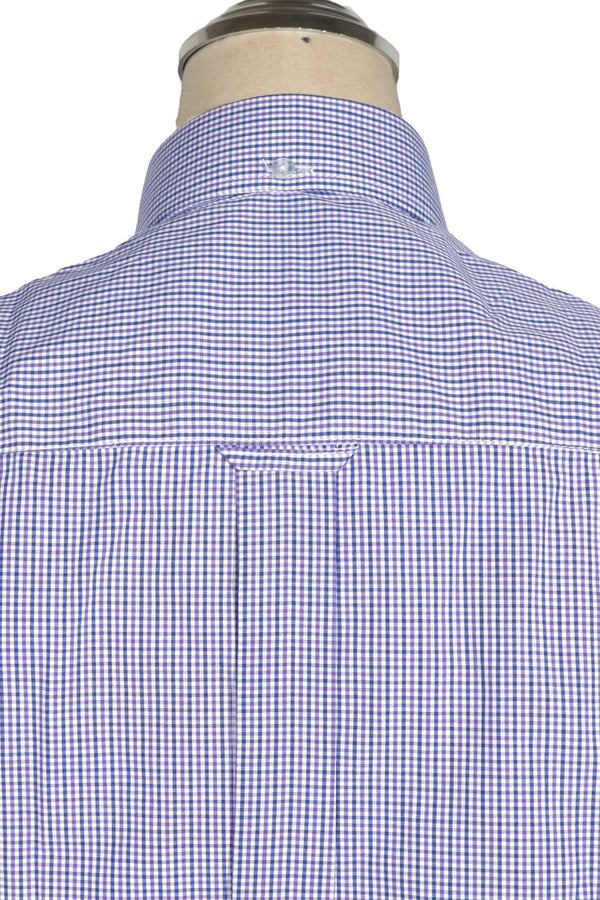 Short Sleeve Shirt - Purple and Navy Blue  Small Gingham Check Shirt