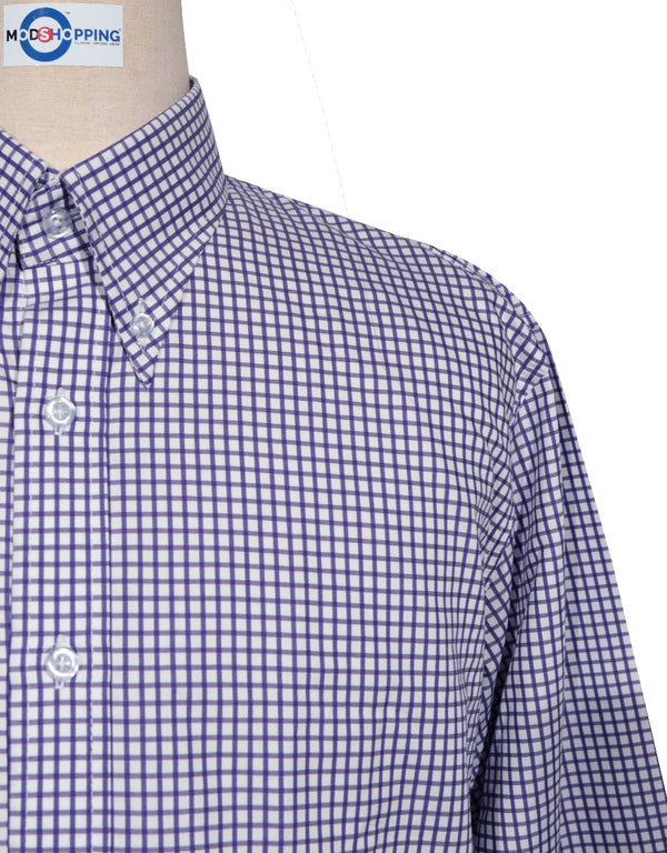 Button Down Shirt - Purple Gingham Check Shirt