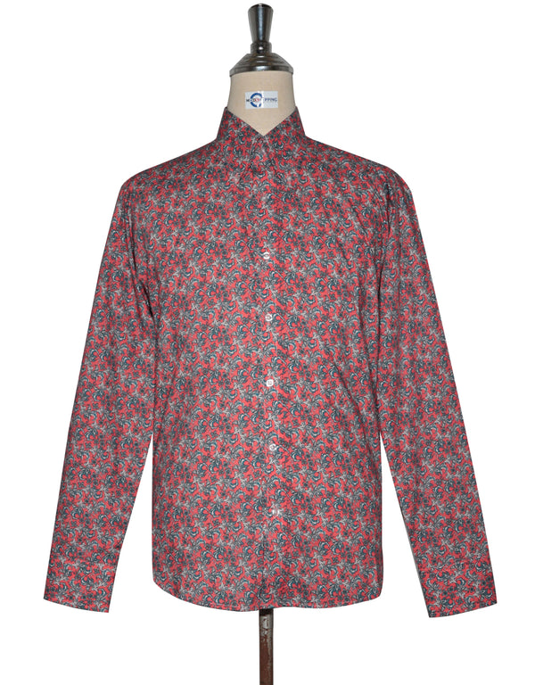 60s Style Red and Peacock Blue Paisley Shirt