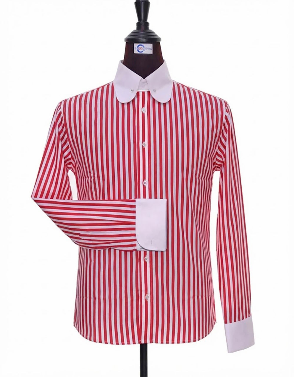 Red & White Stripe Penny Pin Collar Shirt 