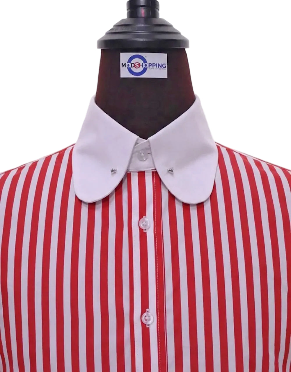 Red & White Stripe Penny Pin Collar Shirt 