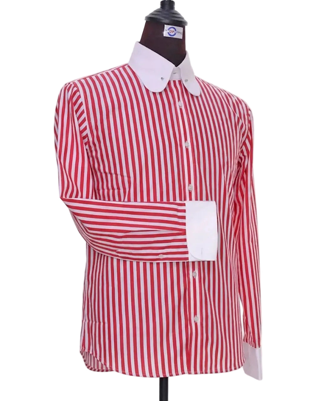 Red & White Stripe Penny Pin Collar Shirt 