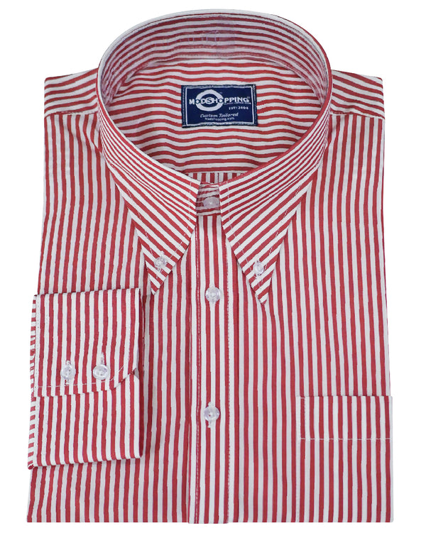 Button Down Collar Shirt - Red Candy Stripe Shirt