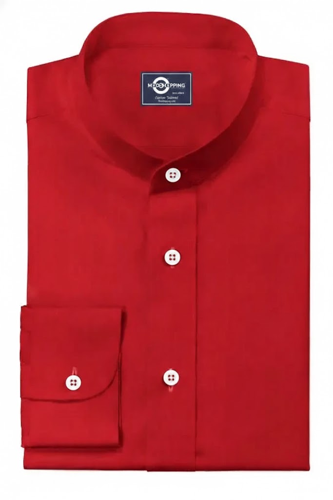 Red Mandarin Collar Shirt