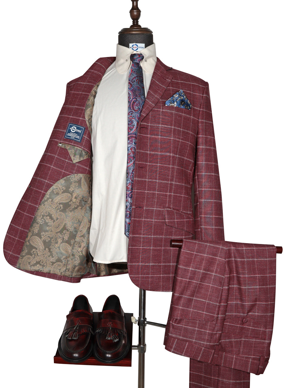 Red Prince of Wales Check Suit