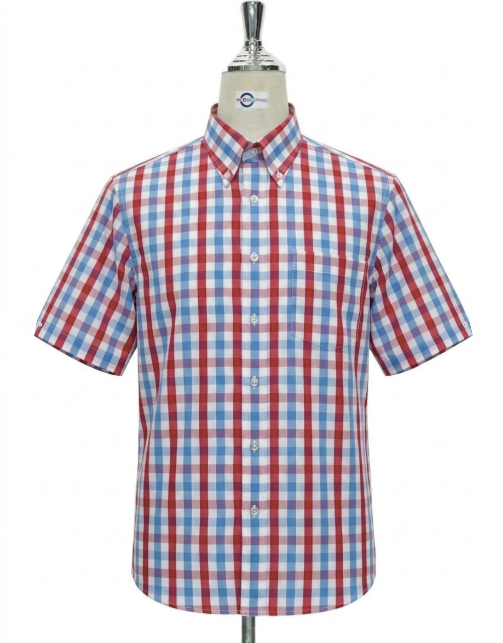 Red & Sky Blue Gingham Short Sleeve Shirt