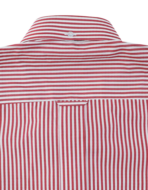 Button Down Collar Shirt - Red Candy Stripe Shirt