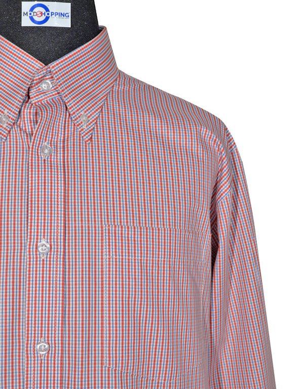 Button Down Shirt -  Red and Blue Gingham Check Shirt