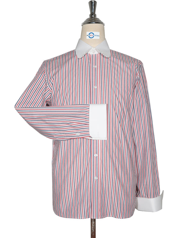 This Shirt Only - Red and Navy Blue Stripe Penny Pin Collar Shirt