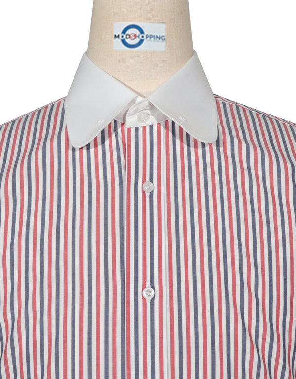 Penny Pin Collar Shirt - Red and Navy Blue Stripe Shirt