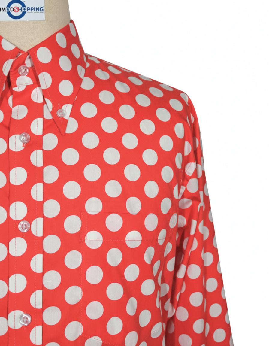 Men's Red and White Medium Polka Dot Shirt