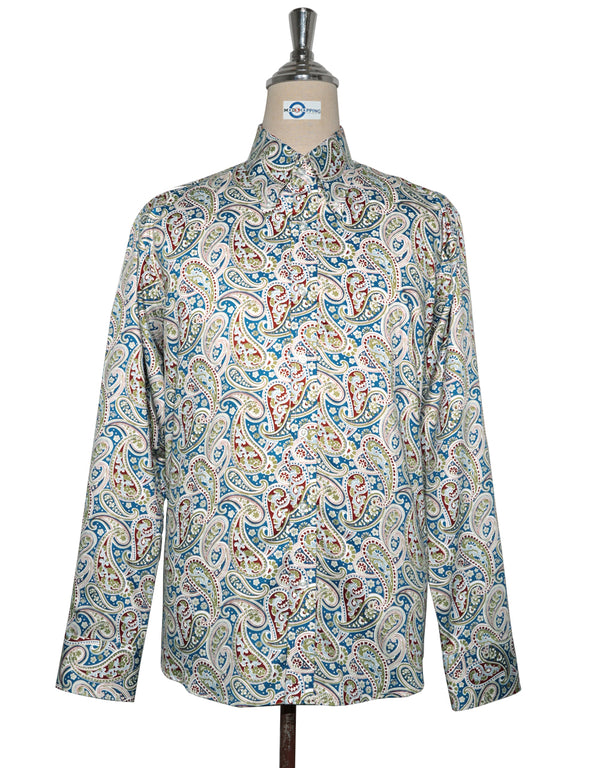 60s Style Blue Khaki and Red Paisley Shirt