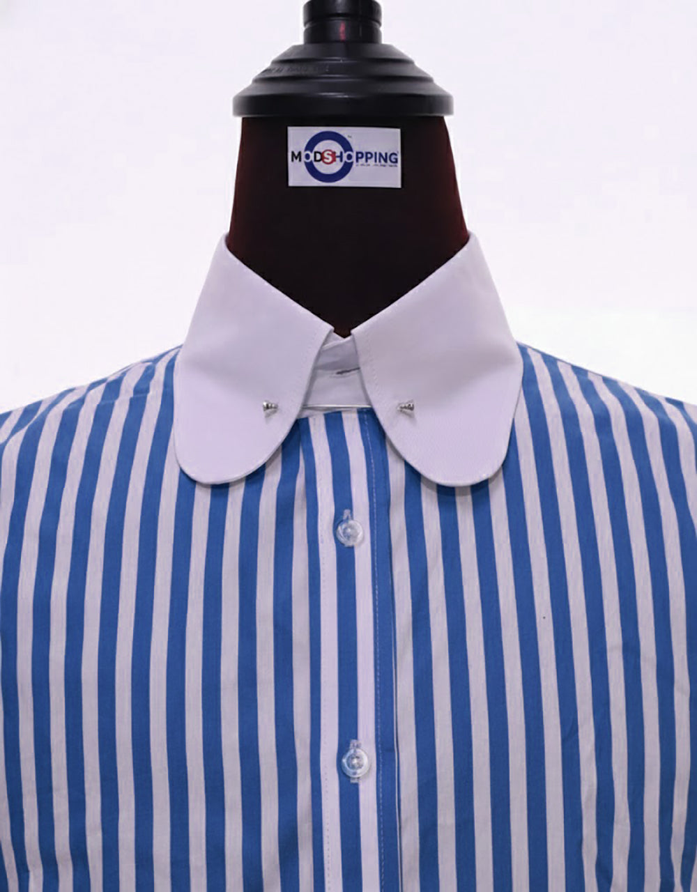 Royal Blue & White Striped Penny Pin Collar Shirt