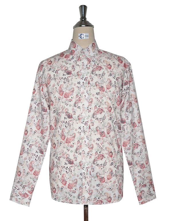 60s Style White and Pink Paisley  Shirt