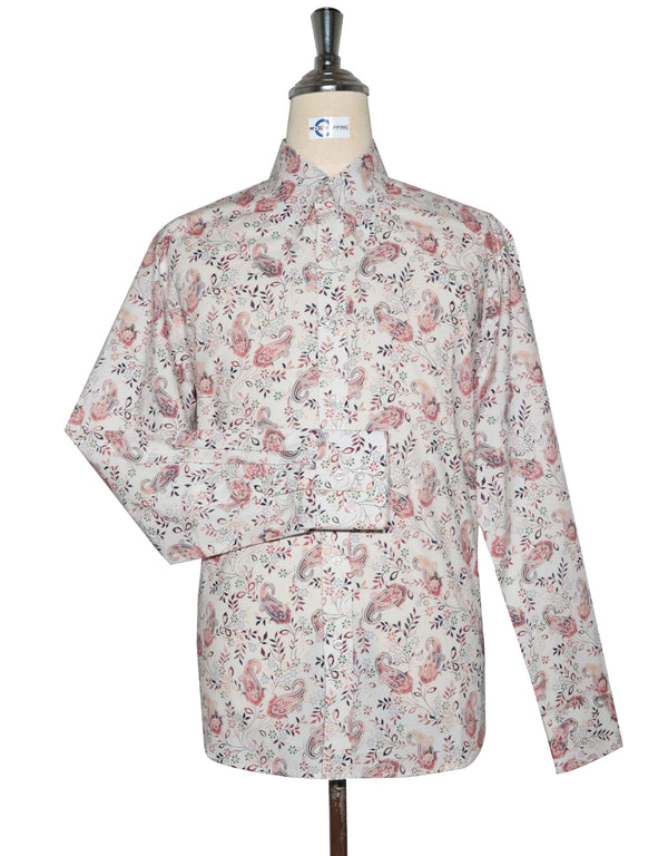 60s Style White and Pink Paisley  Shirt