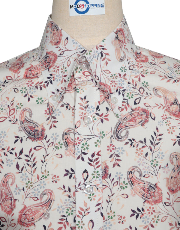 60s Style White and Pink Paisley  Shirt