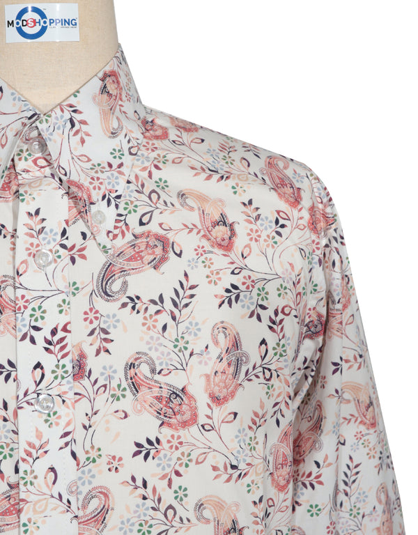 60s Style White and Pink Paisley  Shirt