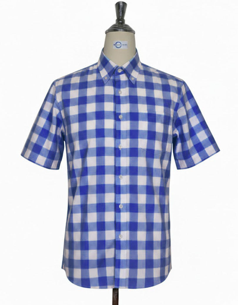 Blue Gingham Check Short Sleeve Shirt