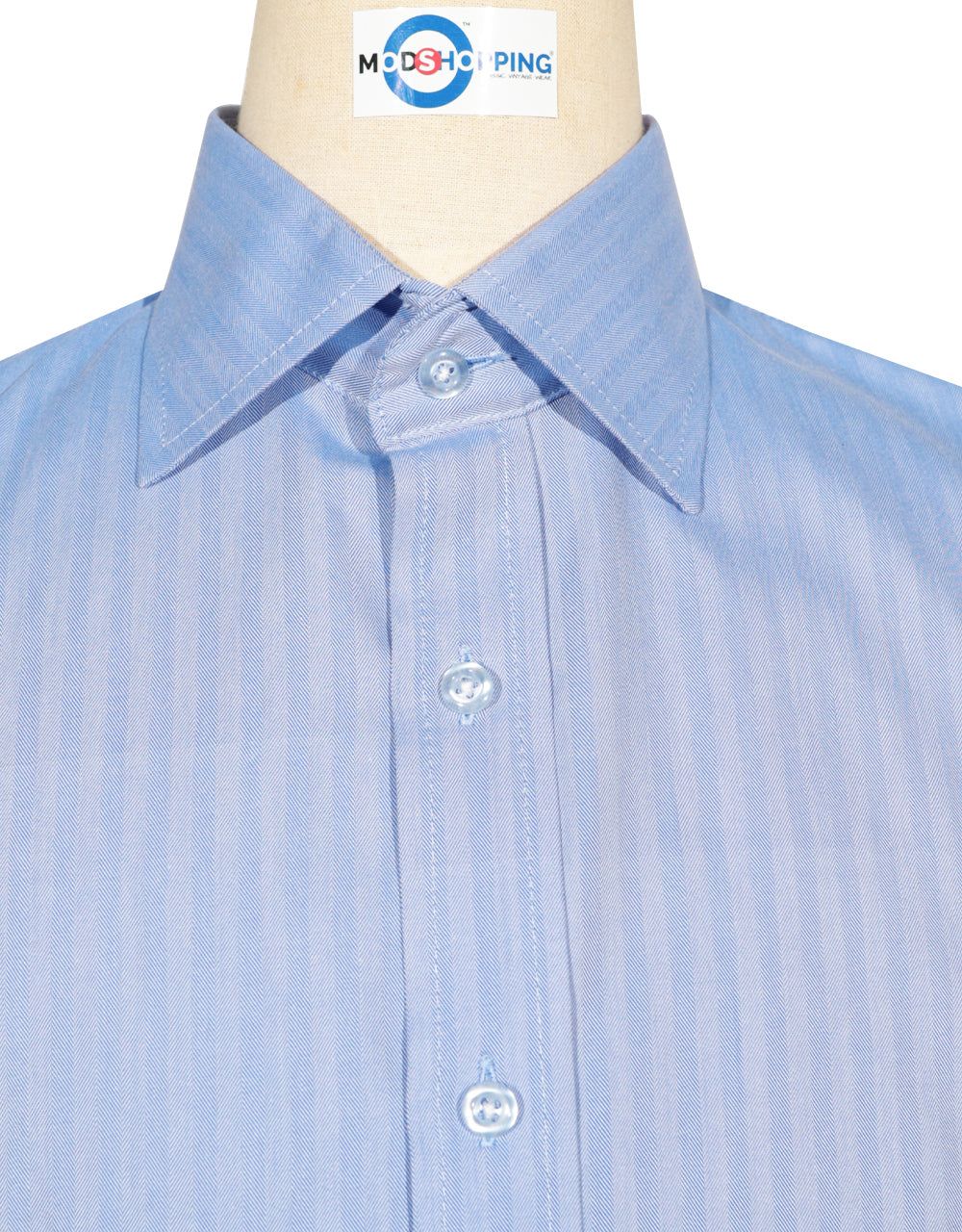 Spread Collar Shirt - Blue Herringbone Spread Collar Shirts