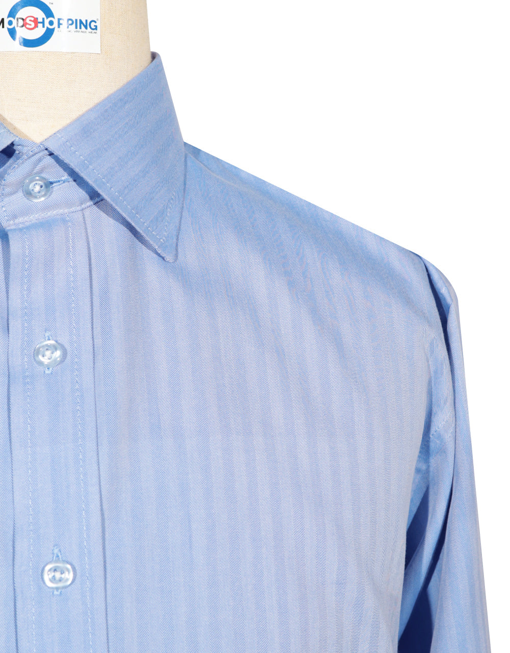 Spread Collar Shirt - Blue Herringbone Spread Collar Shirts