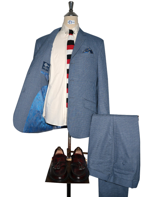 Mod Suit - Sky Blue Small Houndstooth Suit