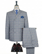 Men’s Double Breasted Suit – Sky Blue Prince of Wales Check