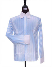 Sky Blue & White Stripe Penny Pin Collar Shirt