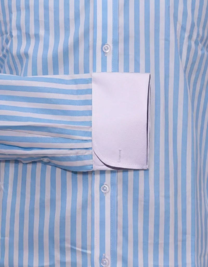 Sky Blue & White Stripe Penny Pin Collar Shirt