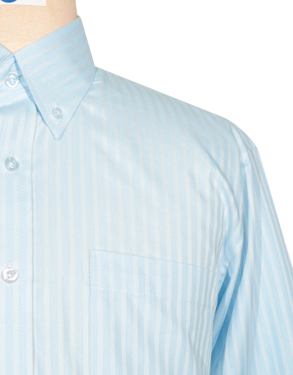 Button Down Shirt -  Sky Blue and White Herringbone Shirt