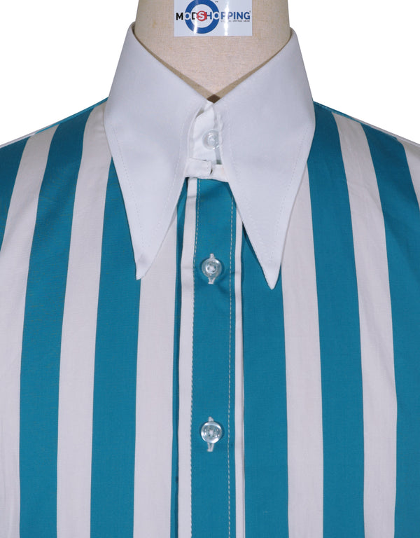 Tab Collar Shirt | Sky Blue Striped Tab Collar Shirt