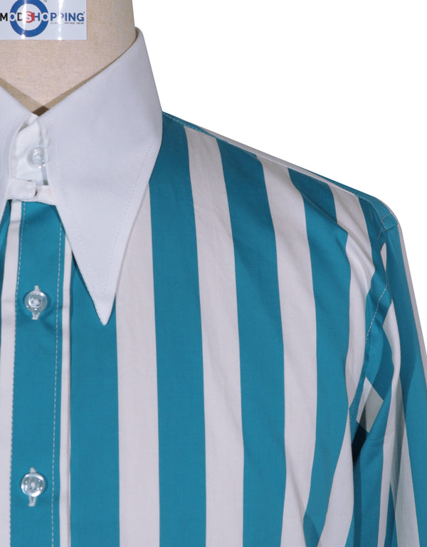 Tab Collar Shirt | Sky Blue Striped Tab Collar Shirt