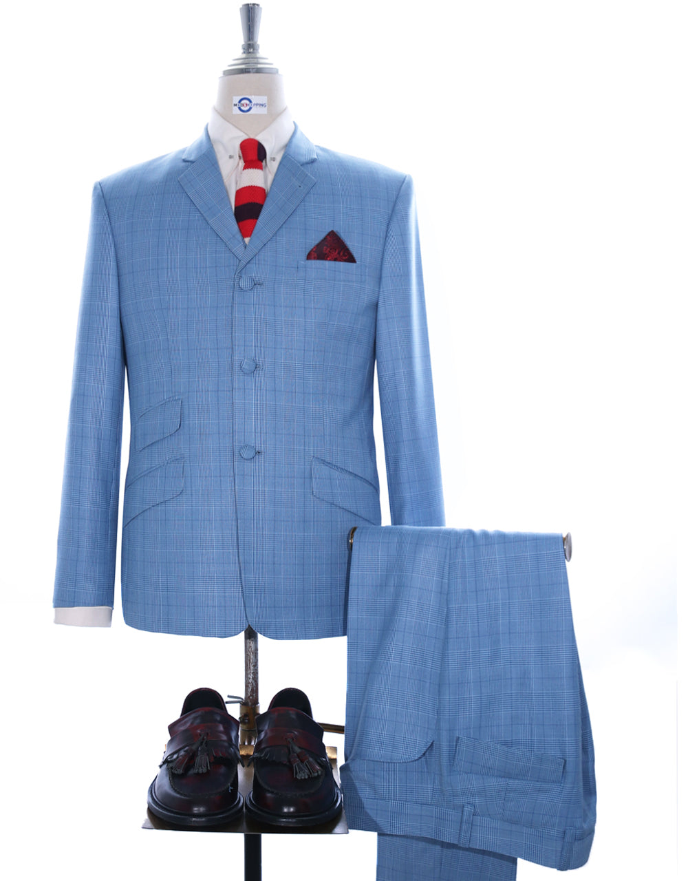 Mod Suit - Sky Blue Prince of Wales Check Suit