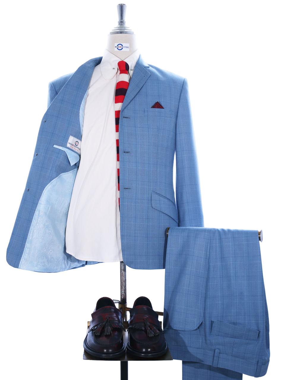 Mod Suit - Sky Blue Prince of Wales Check Suit