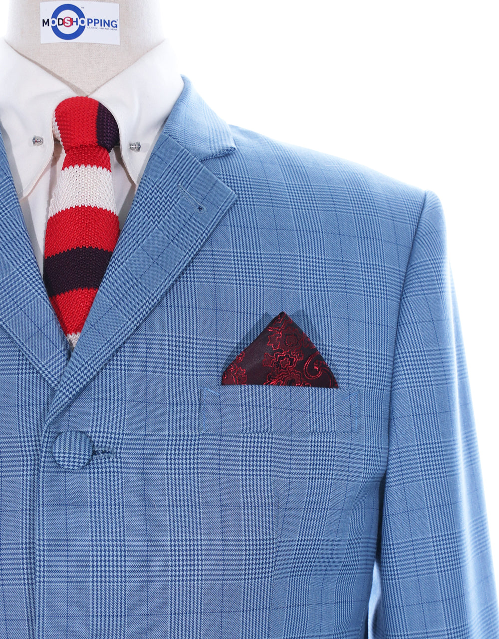 Mod Suit - Sky Blue Prince of Wales Check Suit