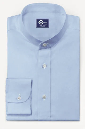  Light Sky Blue Mandarin Collar Shirt