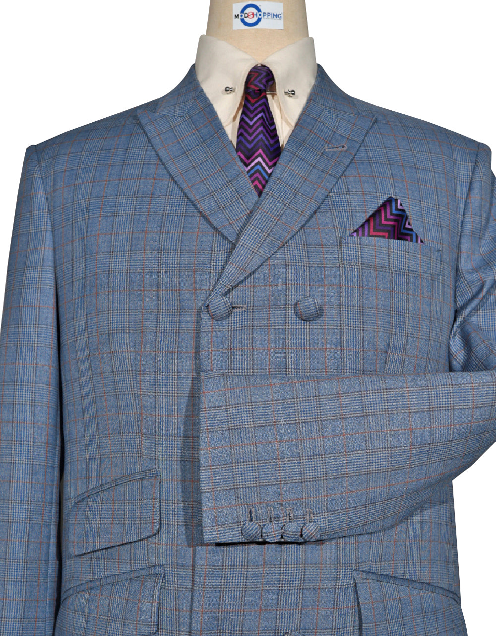 Sky Blue Prince of Wales Check Suit