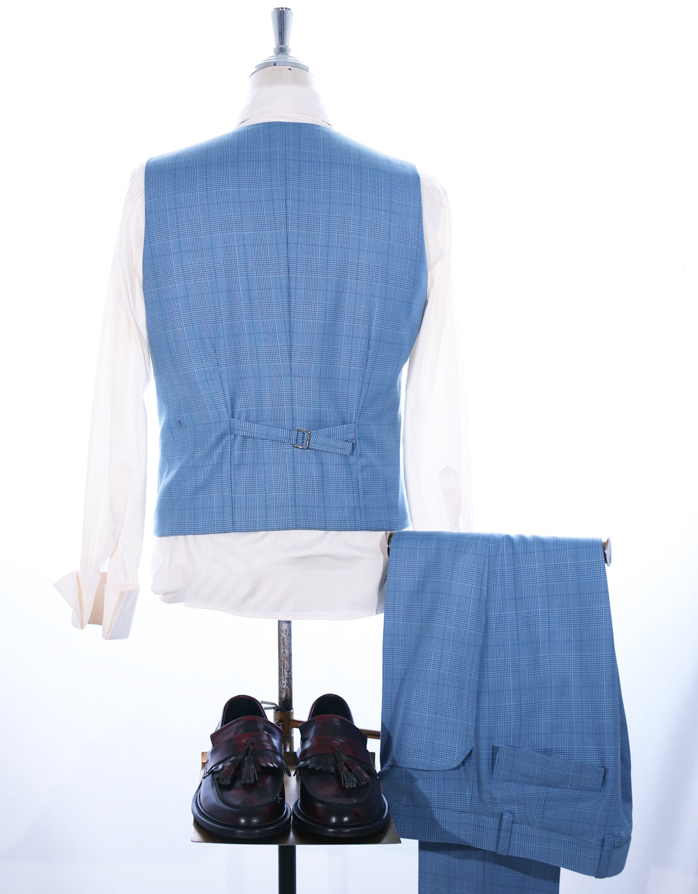 Sky Blue Prince of Wales Check 3 Piece Suit 