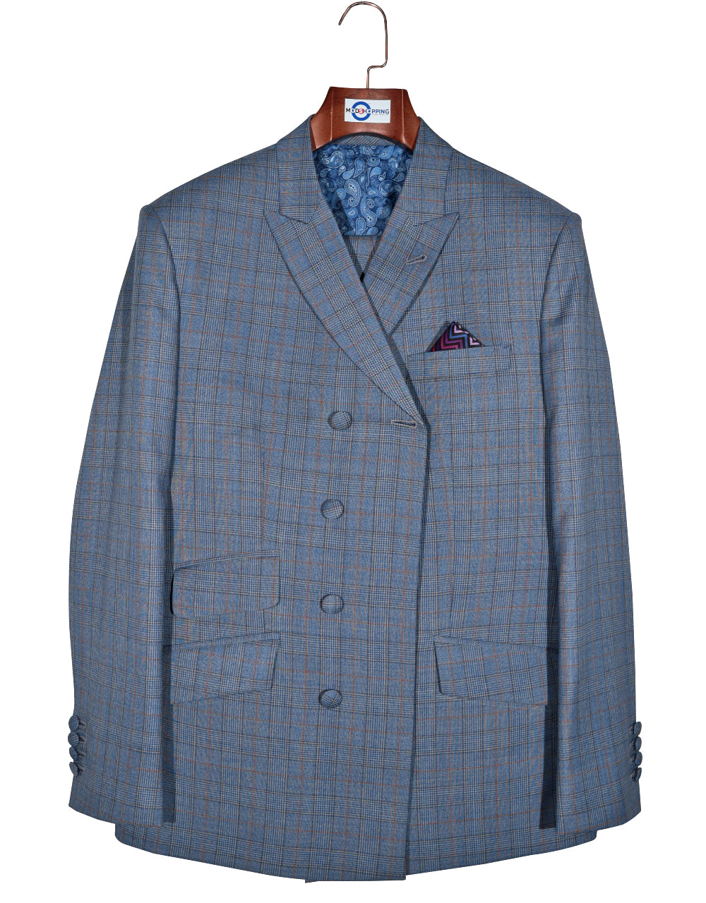 Sky Blue Prince of Wales Check Suit