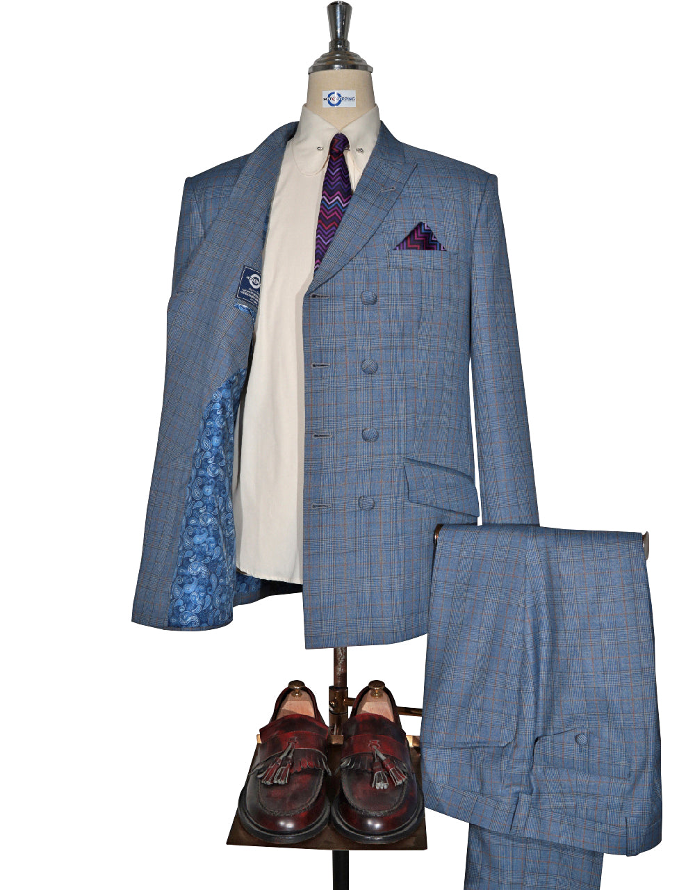 Sky Blue Prince of Wales Check Suit