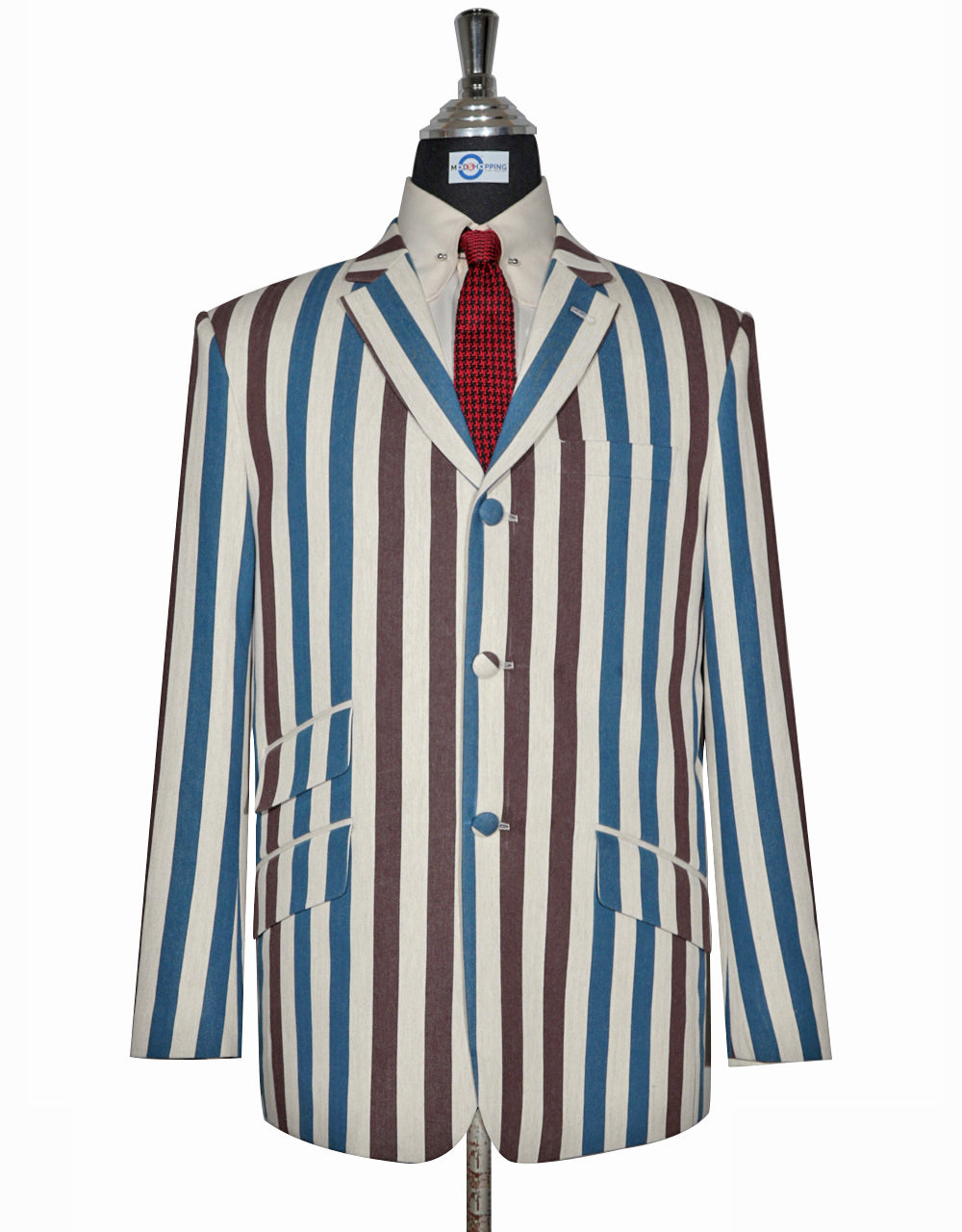 Sky Blue and Brown Striped Blazer 