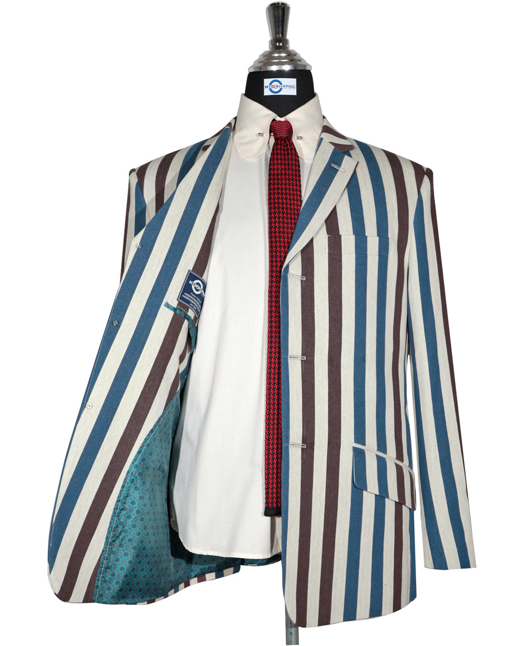 Sky Blue and Brown Striped Blazer 