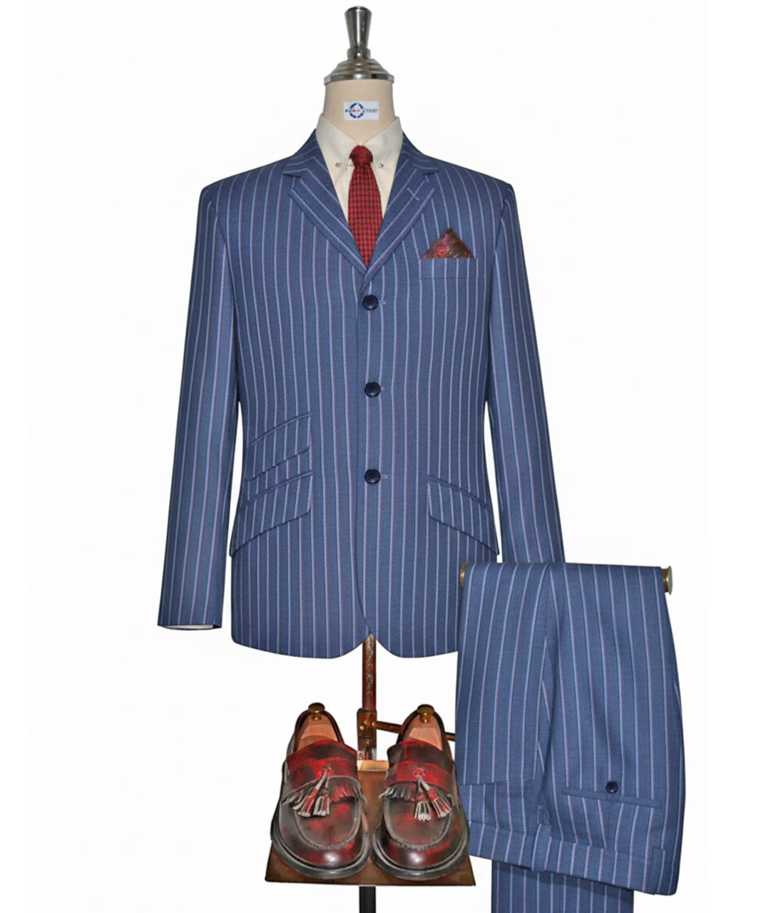 Sky Blue and Pink Striped Suit