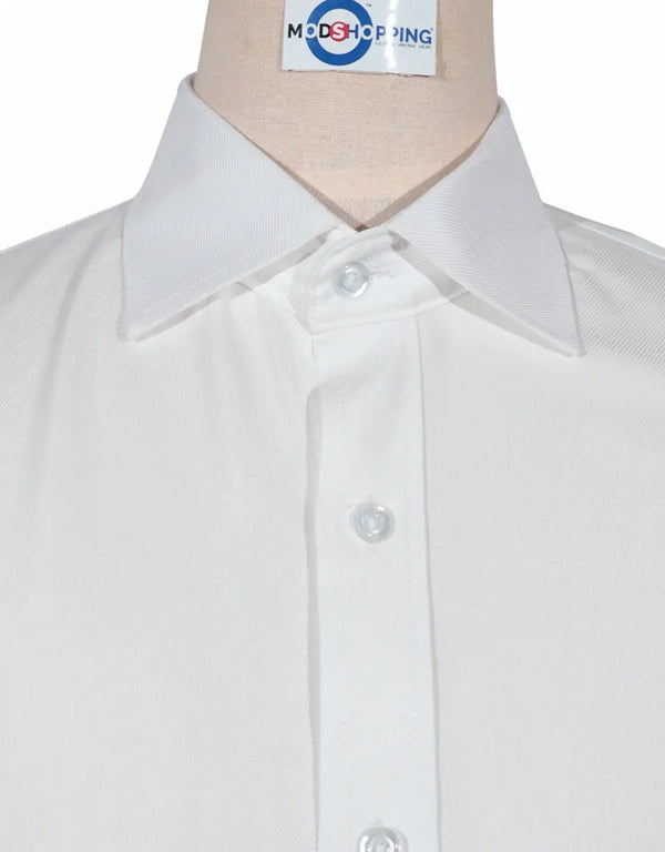 Spread Collar Shirt - White Cotton Twill Spread Collar Shirts Modshopping Clothing