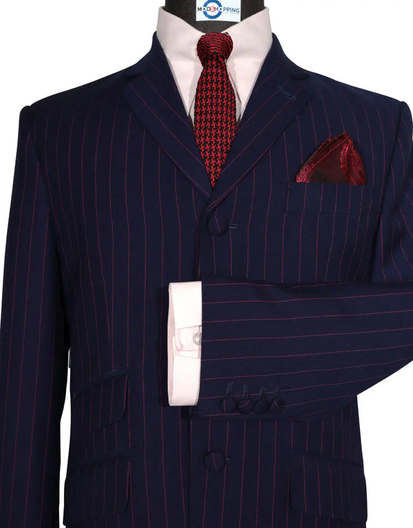 Stripe Suit | Navy Blue and Burgundy Pinstripe Suit Modshopping Clothing