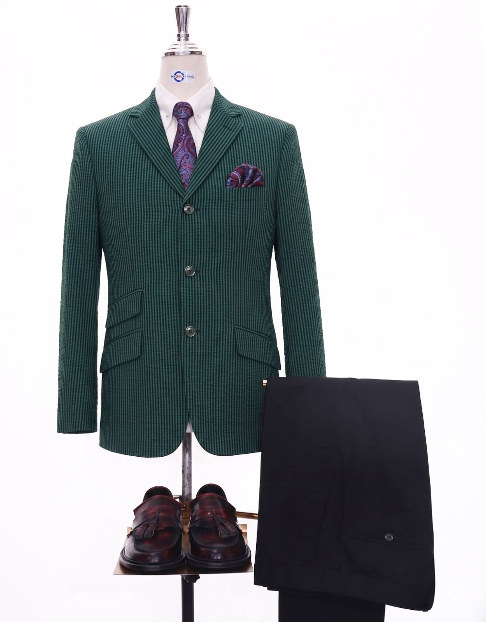Men's Seersucker Teal Green Summer Blazer