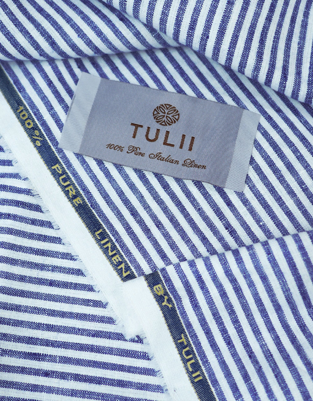 Navy Blue and White Stripe Linen Fabric