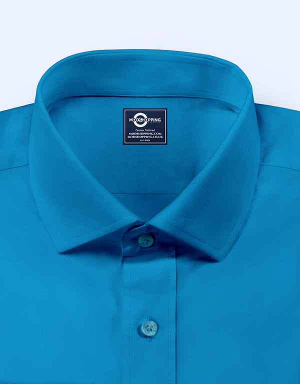 Men's Shirt - Deep Sky Blue Color Spread Collar Shirt