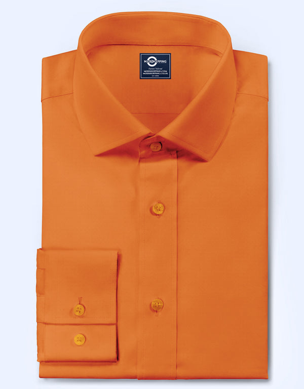 Men's Shirt - Orange Color Spread Collar Shirt