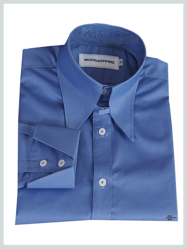 Tab Collar Shirt | Vintage Style Sky Blue  Shirt Modshopping Clothing