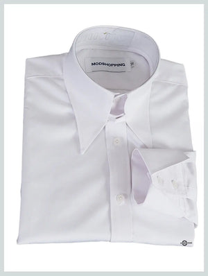 Tab Collar Shirt | Vintage Style White Long Collar Shirt Modshopping Clothing